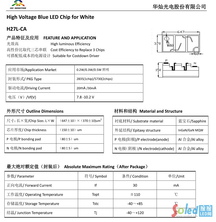 H27L-CA 華燦光電 LED芯片